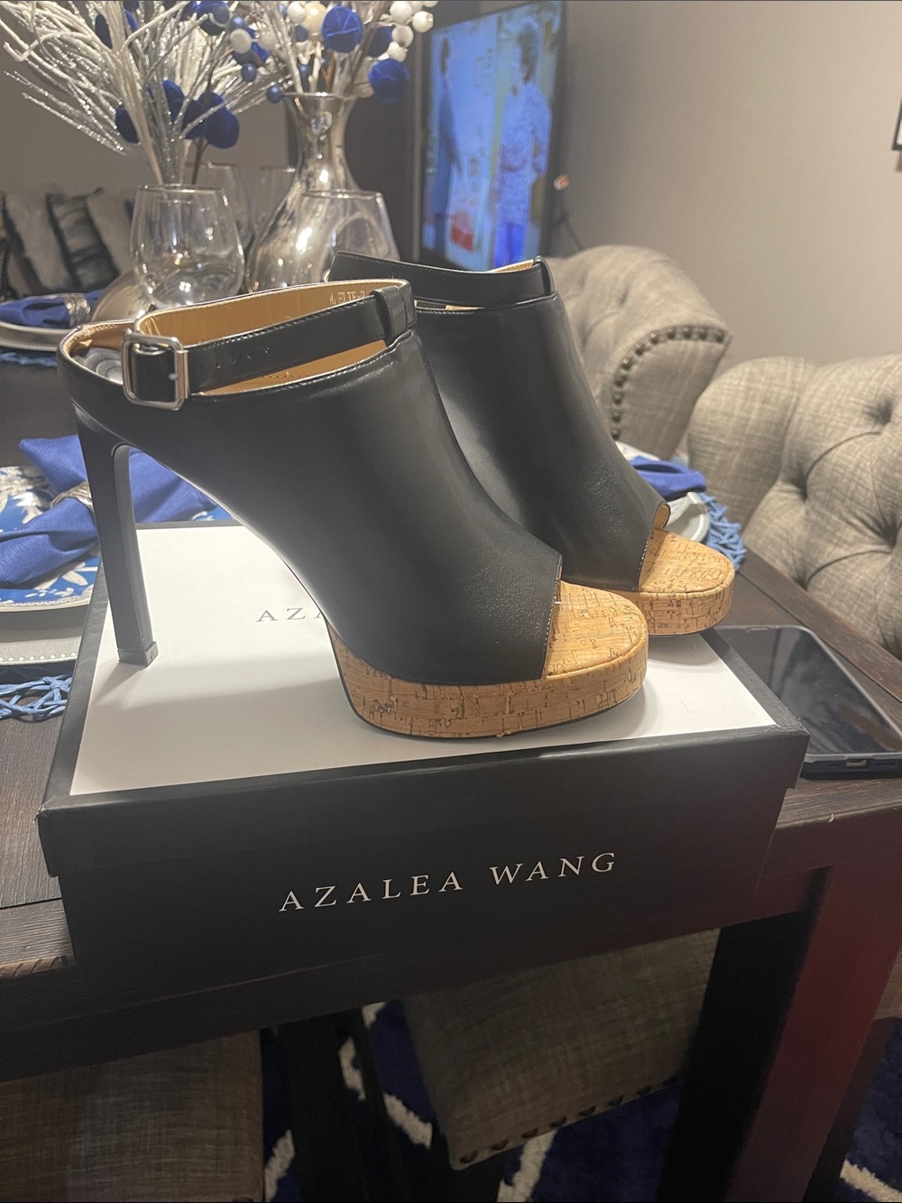 Azalea Wang Black Cork Platform Mule